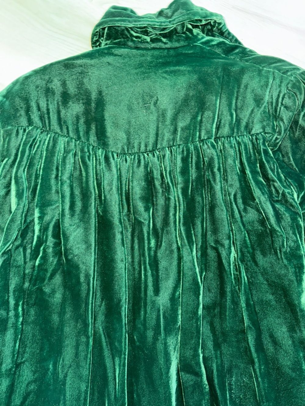 Vintage Green Velvet Bow Collar Open Front Cape Coat Medium 6 Queen of Gambit - Picture 11 of 12